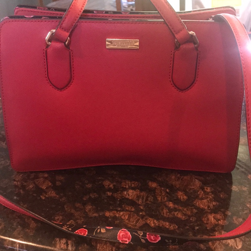 Kate Spade Red Purse With Floral Trim Gem